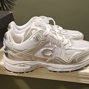 Coach White and Silver Athletic Shoes